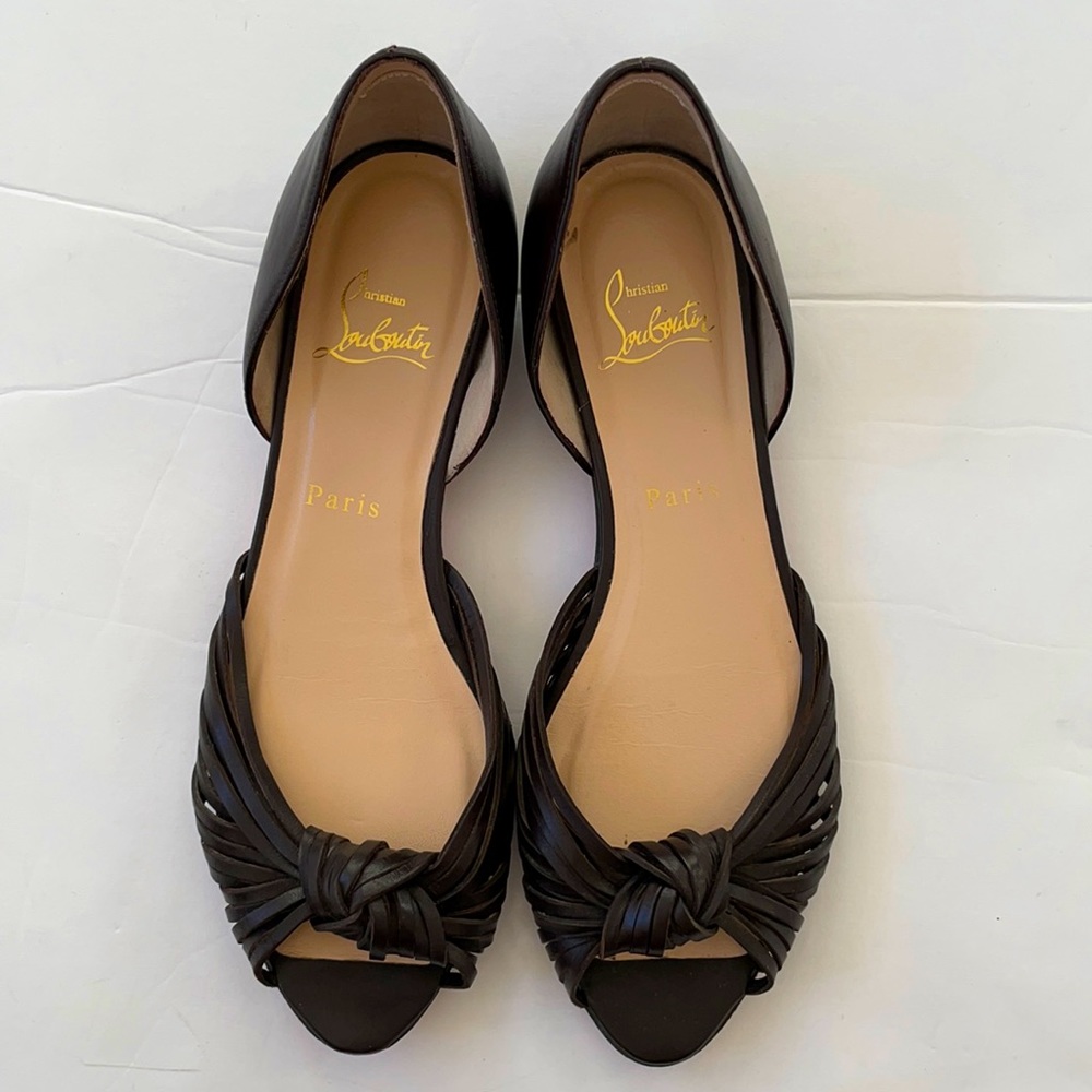 Christian Louboutin dark chocolate brown knotted dorsay flats 38